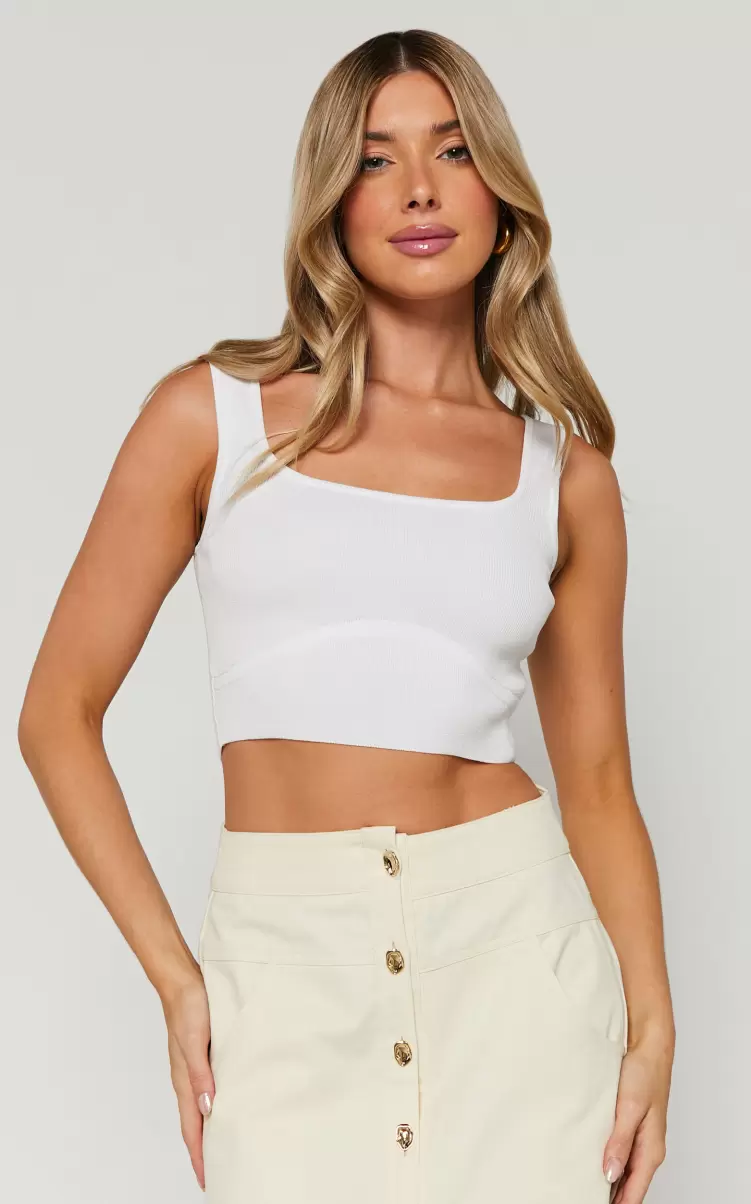 Showpo Basics Emlei Top - Square Neck Cropped Knit Top In White Women - 3