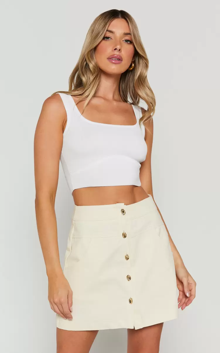 Showpo Basics Emlei Top - Square Neck Cropped Knit Top In White Women