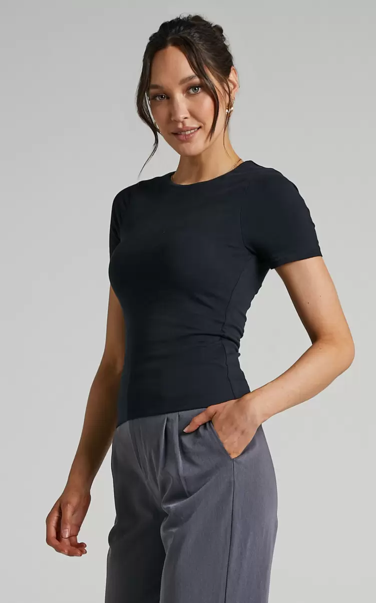 Alexie Tshirt - High Neckline Tshirt In Black Showpo Women Basics - 3