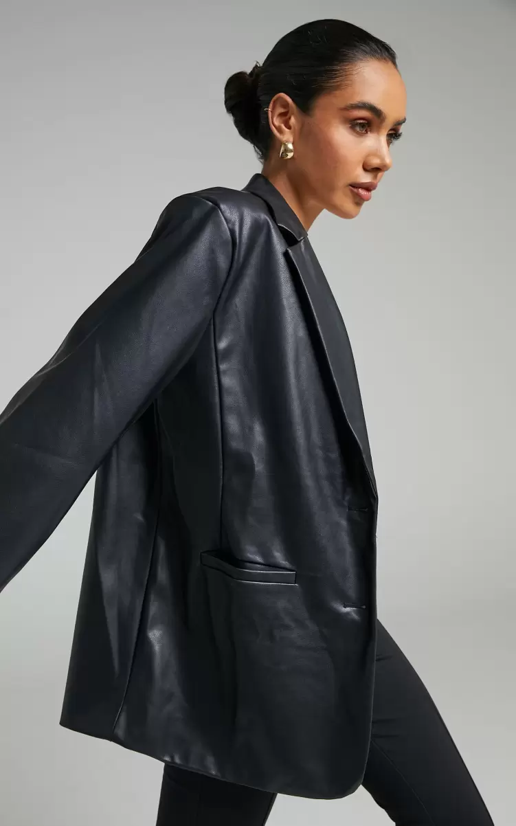 Showpo Blazers Samanfa Jacket - Faux Leather Jacket In Black Women - 2