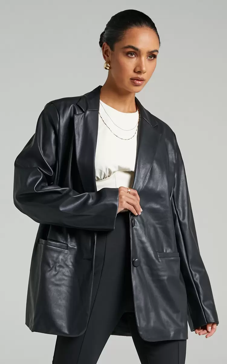 Showpo Blazers Samanfa Jacket - Faux Leather Jacket In Black Women