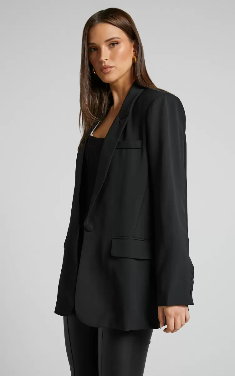 Blazers Showpo Michelle Blazer - Oversized Plunge Neck Button Up Blazer In Black Women - 4
