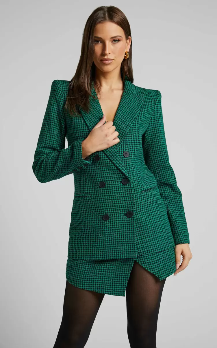 Blazers Showpo Toula Blazer - Longline Double Breasted Blazer In Green & Black Women - 1