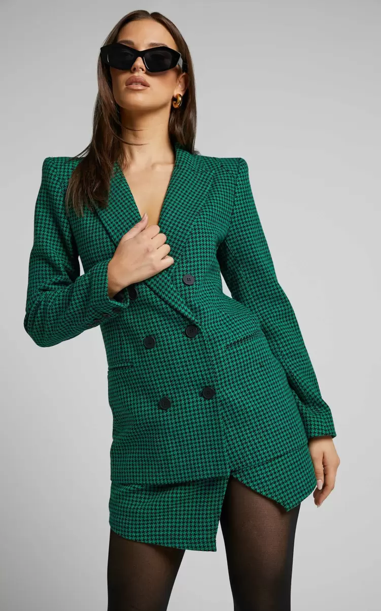 Blazers Showpo Toula Blazer - Longline Double Breasted Blazer In Green & Black Women - 4