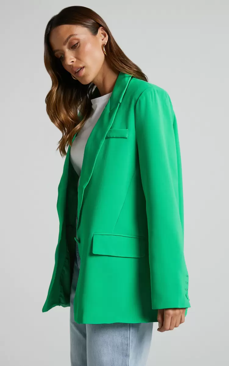 Women Blazers Michelle Blazer - Oversized Plunge Neck Button Up Blazer In Green Showpo - 2