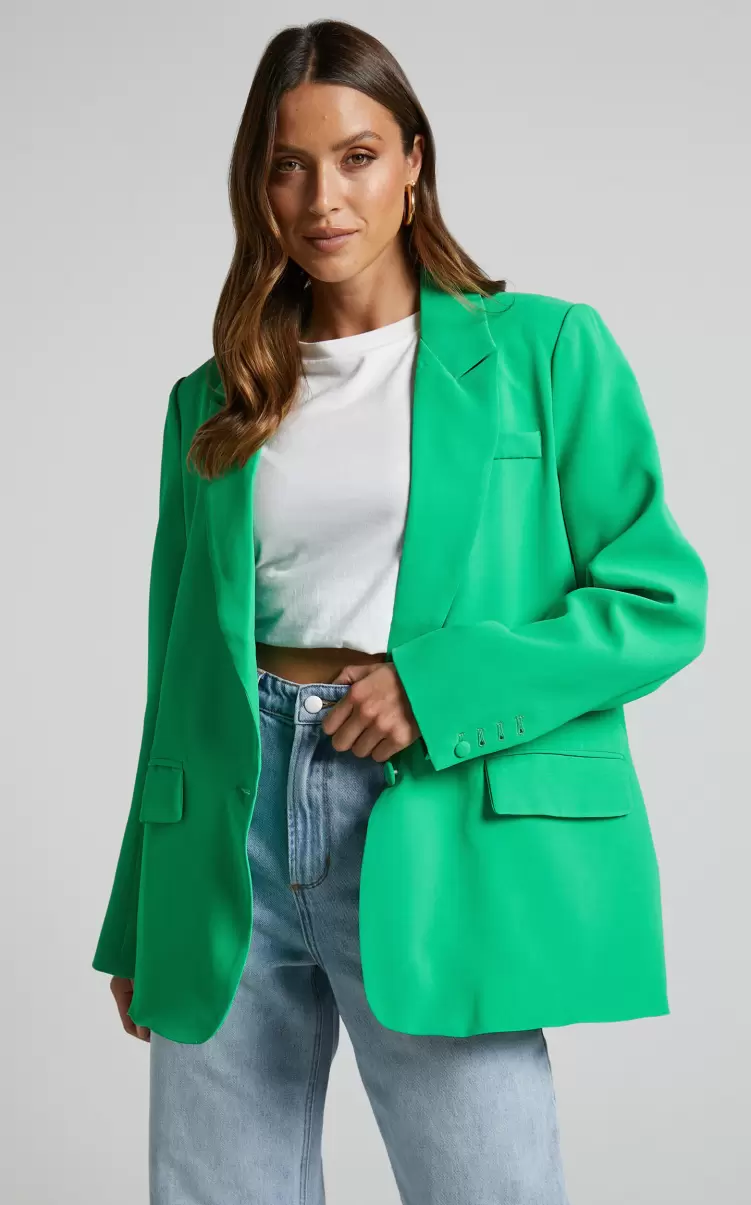 Women Blazers Michelle Blazer - Oversized Plunge Neck Button Up Blazer In Green Showpo - 4