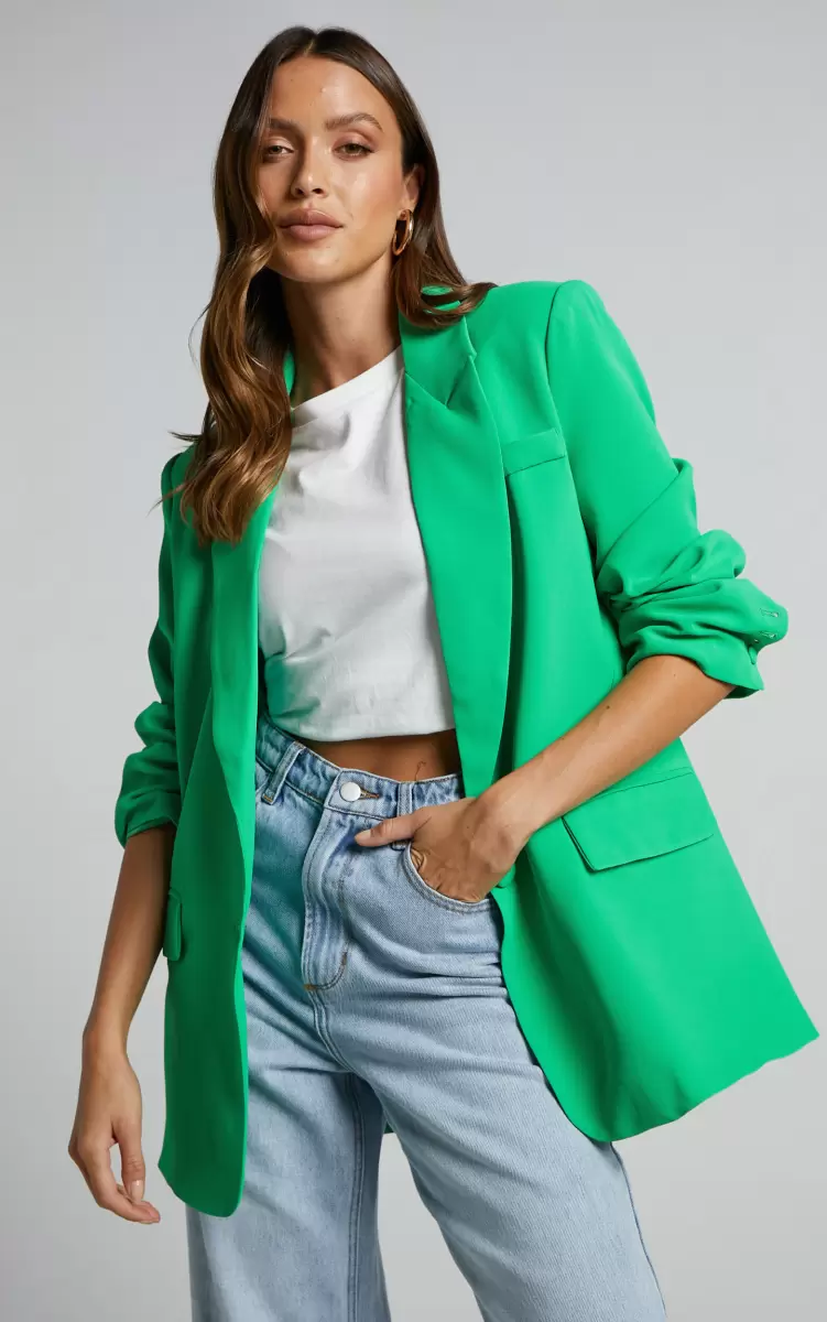 Women Blazers Michelle Blazer - Oversized Plunge Neck Button Up Blazer In Green Showpo