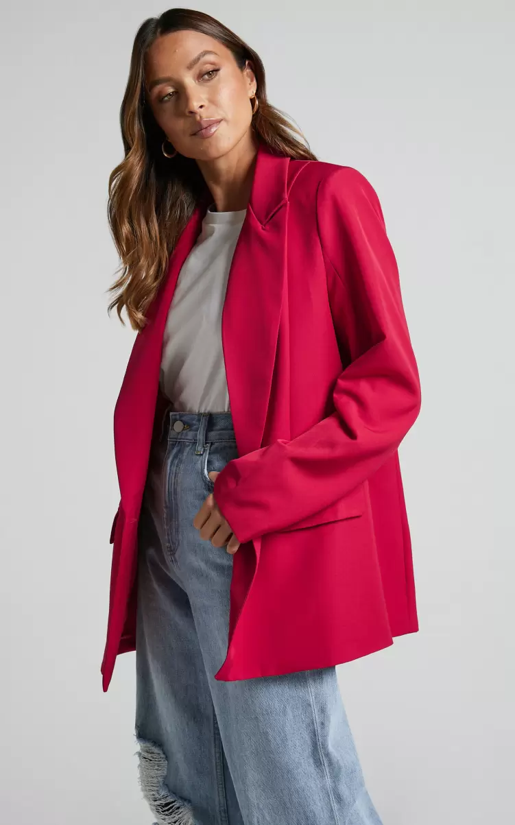 Sharmiel Blazer - Plunge Neck Oversized Longline Blazer In Red Women Showpo Blazers - 3