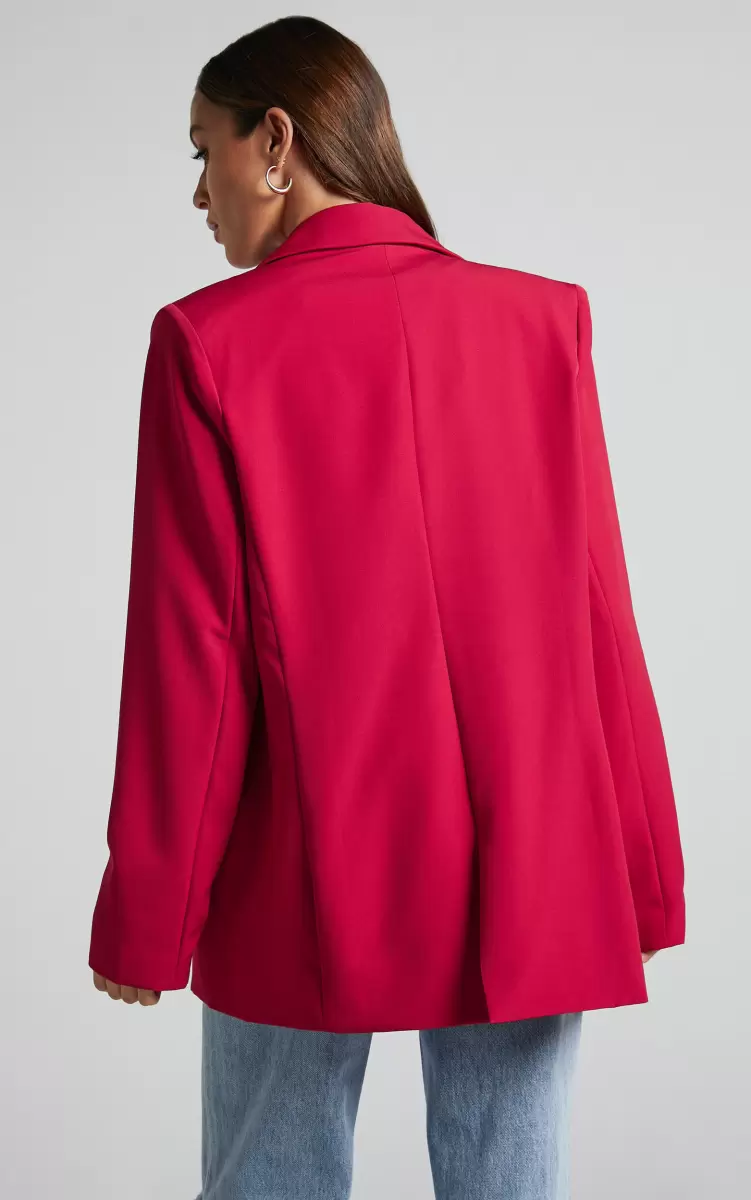 Sharmiel Blazer - Plunge Neck Oversized Longline Blazer In Red Women Showpo Blazers - 4