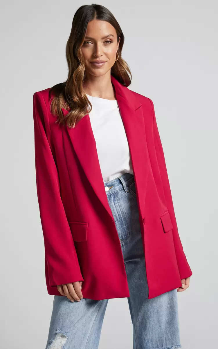 Sharmiel Blazer - Plunge Neck Oversized Longline Blazer In Red Women Showpo Blazers