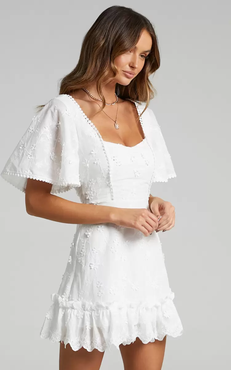 Fancy A Spritz Mini Dress - Square Neck Dress In White Embroidery Curve Clothes Women Showpo - 2