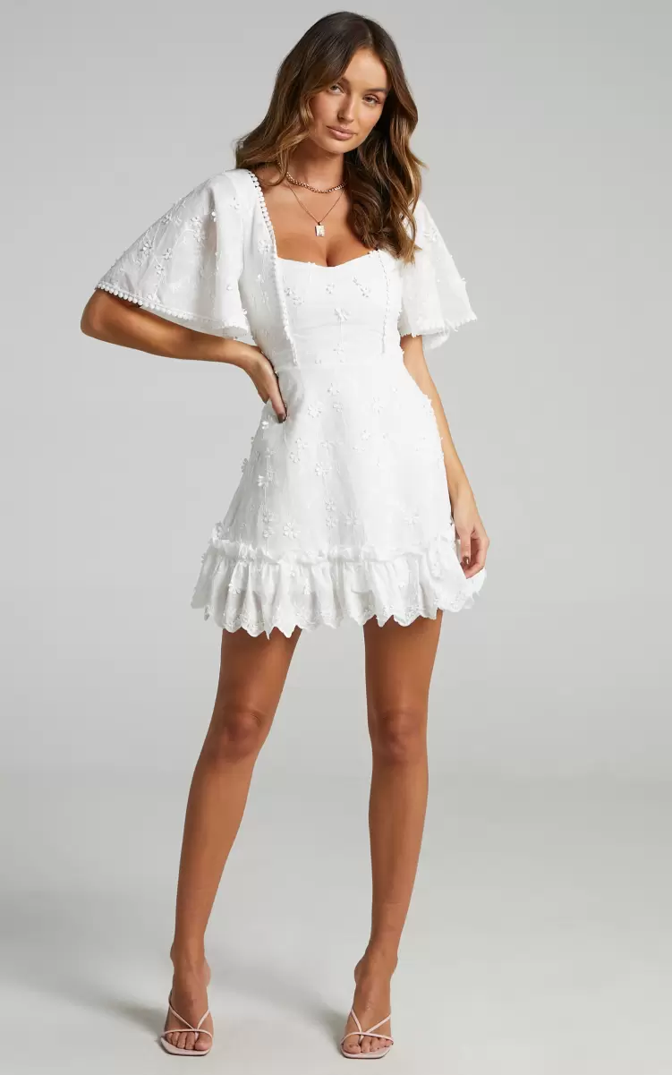 Fancy A Spritz Mini Dress - Square Neck Dress In White Embroidery Curve Clothes Women Showpo - 4