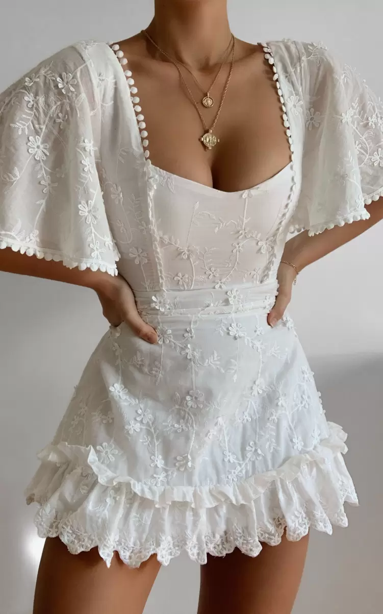 Fancy A Spritz Mini Dress - Square Neck Dress In White Embroidery Curve Clothes Women Showpo