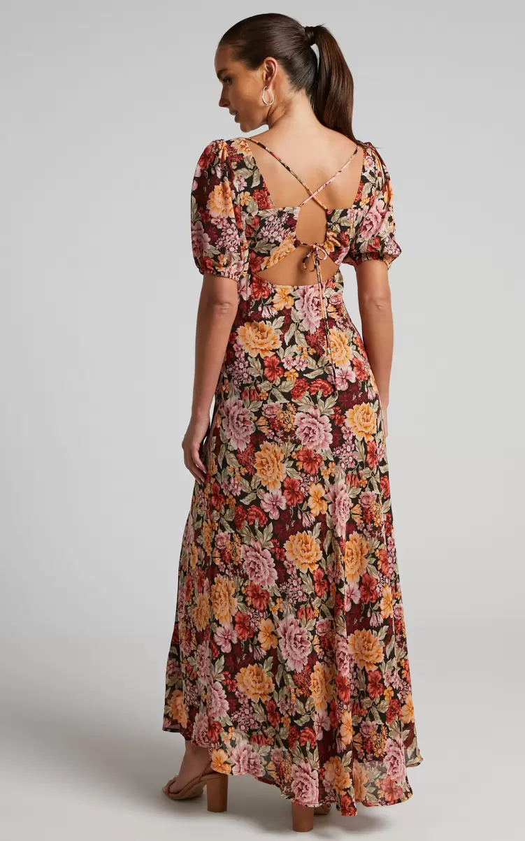 Lorie Maxi Dress - Short Sleeve Cut Out Tie Back Dress In Boheme Floral Showpo Women Curve Clothes - 4