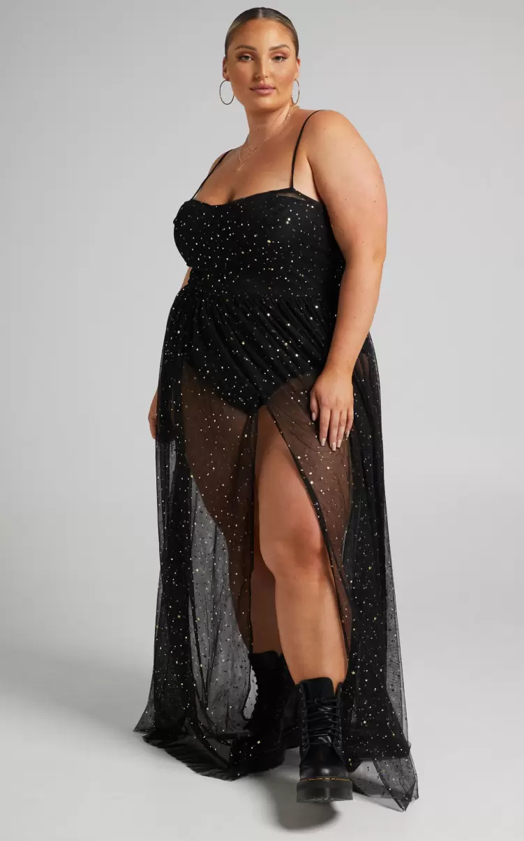 Curve Clothes Showpo Stunning View Maxi Dress - Bodice Sheer Dress In Black Mesh Women - 1