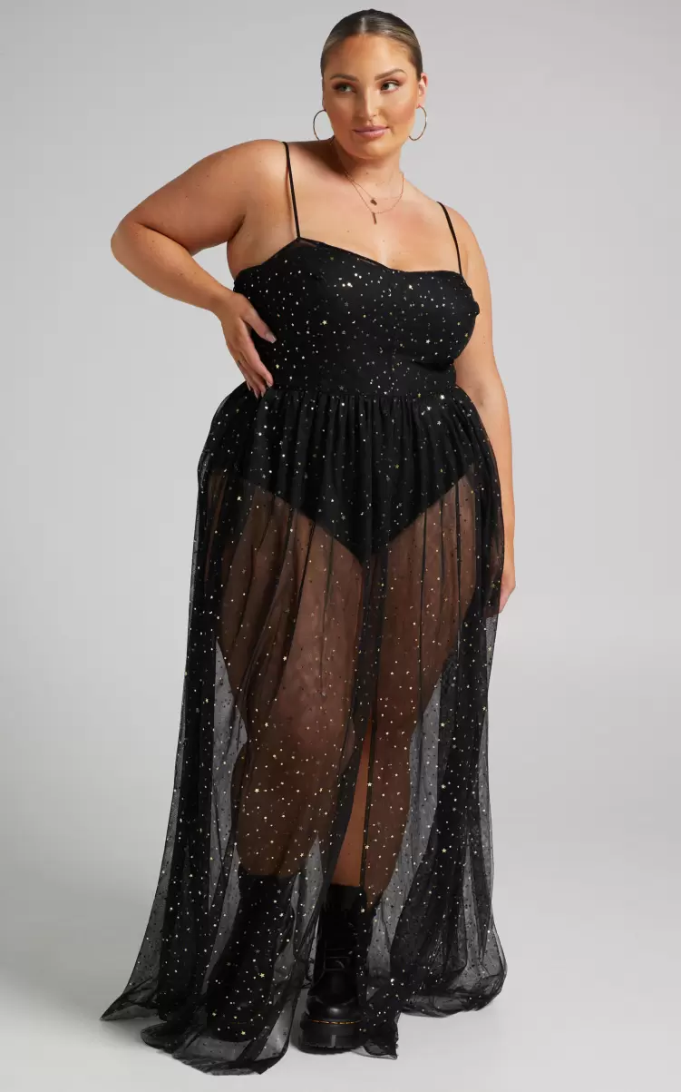 Curve Clothes Showpo Stunning View Maxi Dress - Bodice Sheer Dress In Black Mesh Women - 3