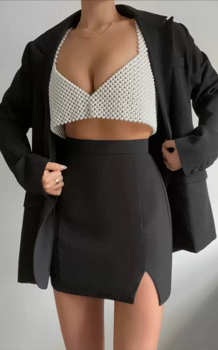 Evelenna Mini Skirt - High Waisted Split Skirt In Black Curve Clothes Women Showpo - 2