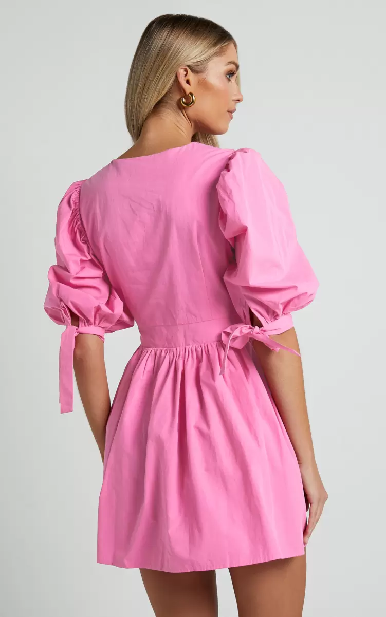 Zandra Mini Dress - Puff Sleeve Poplin Dress In Ice Pink Women Showpo Curve Clothes - 4