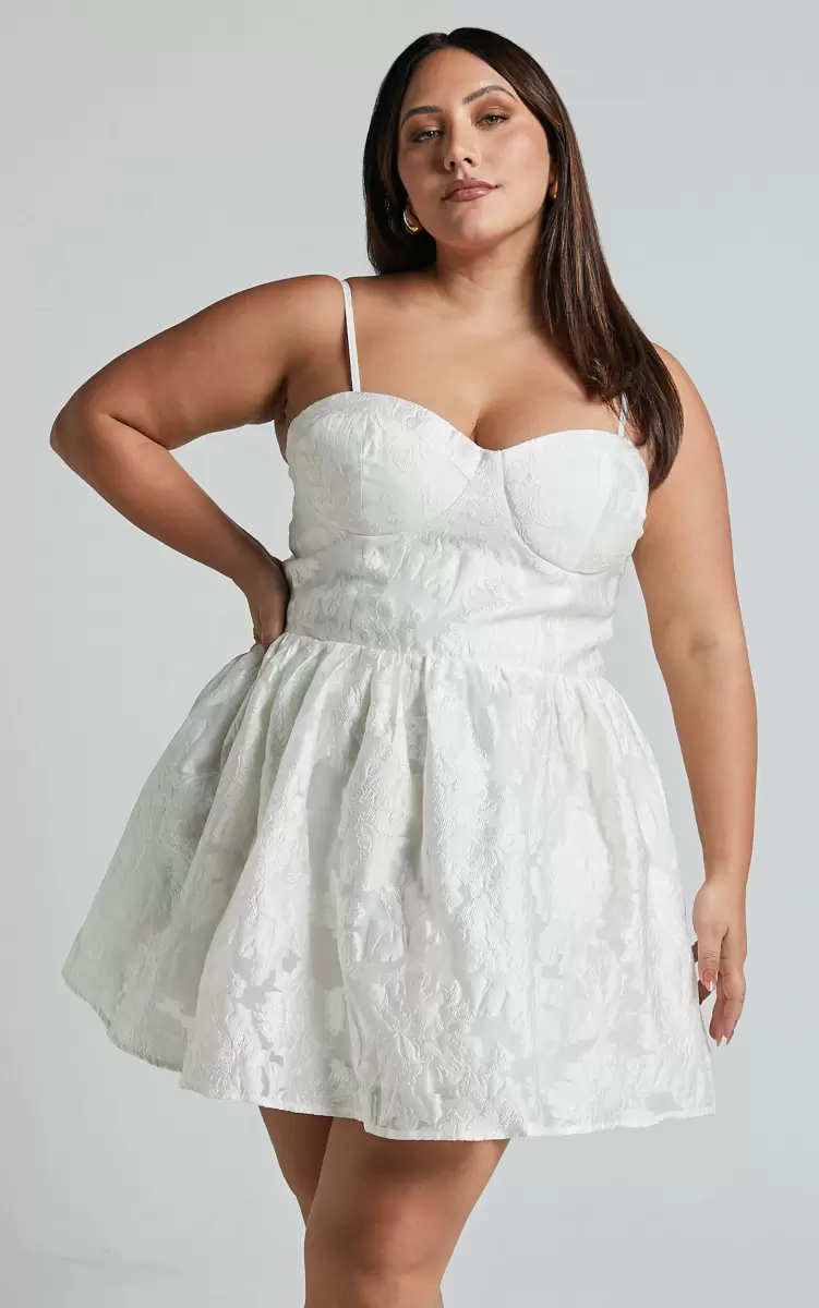 Women Brailey Mini Dress - Sweetheart Bustier Dress In White Jacquard Curve Clothes Showpo - 1