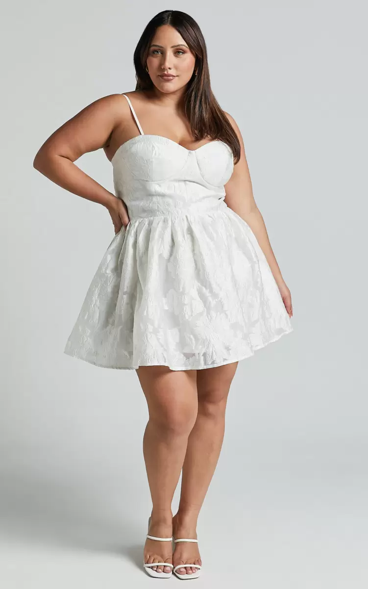 Women Brailey Mini Dress - Sweetheart Bustier Dress In White Jacquard Curve Clothes Showpo - 3