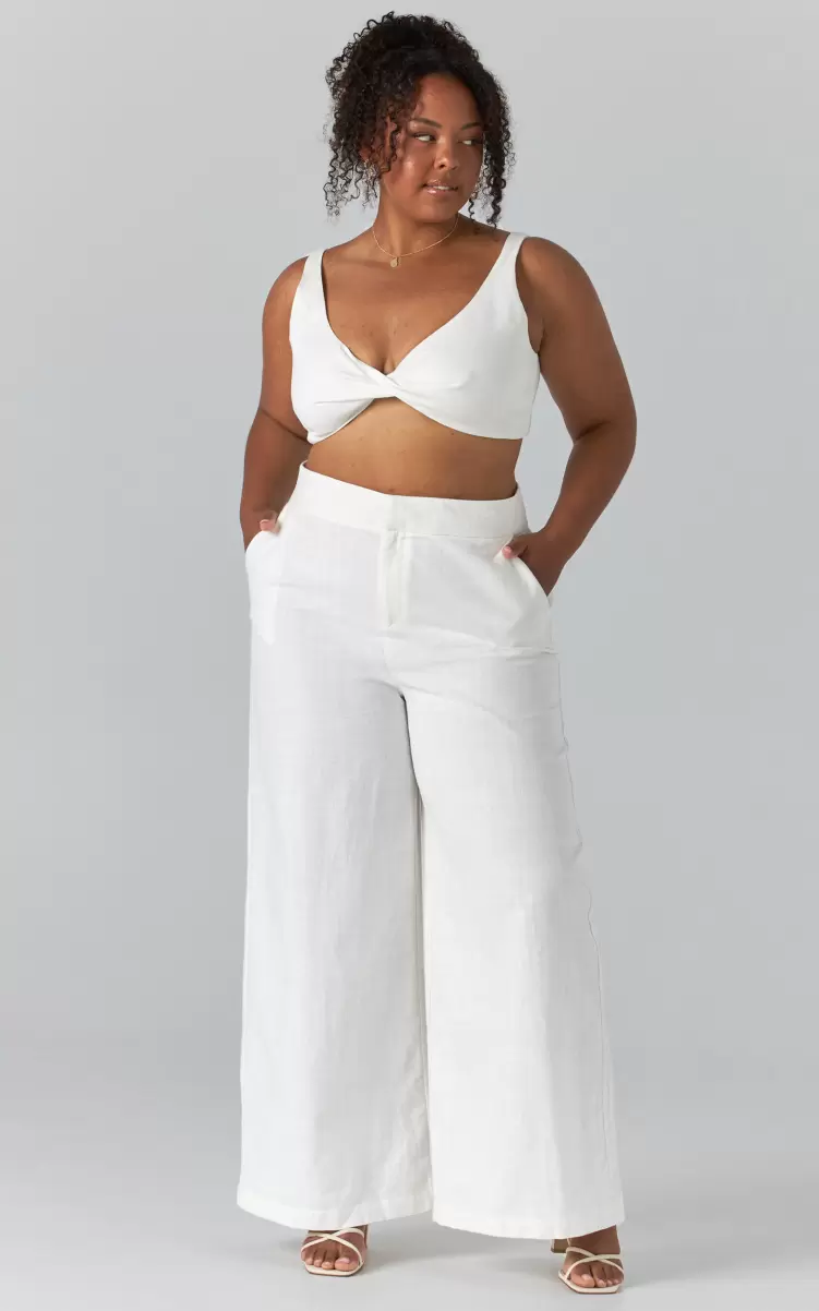 Kingston Two Piece Set - Twist Front Twill And Wide Leg Pants Set In White Showpo Women Curve Clothes - 1