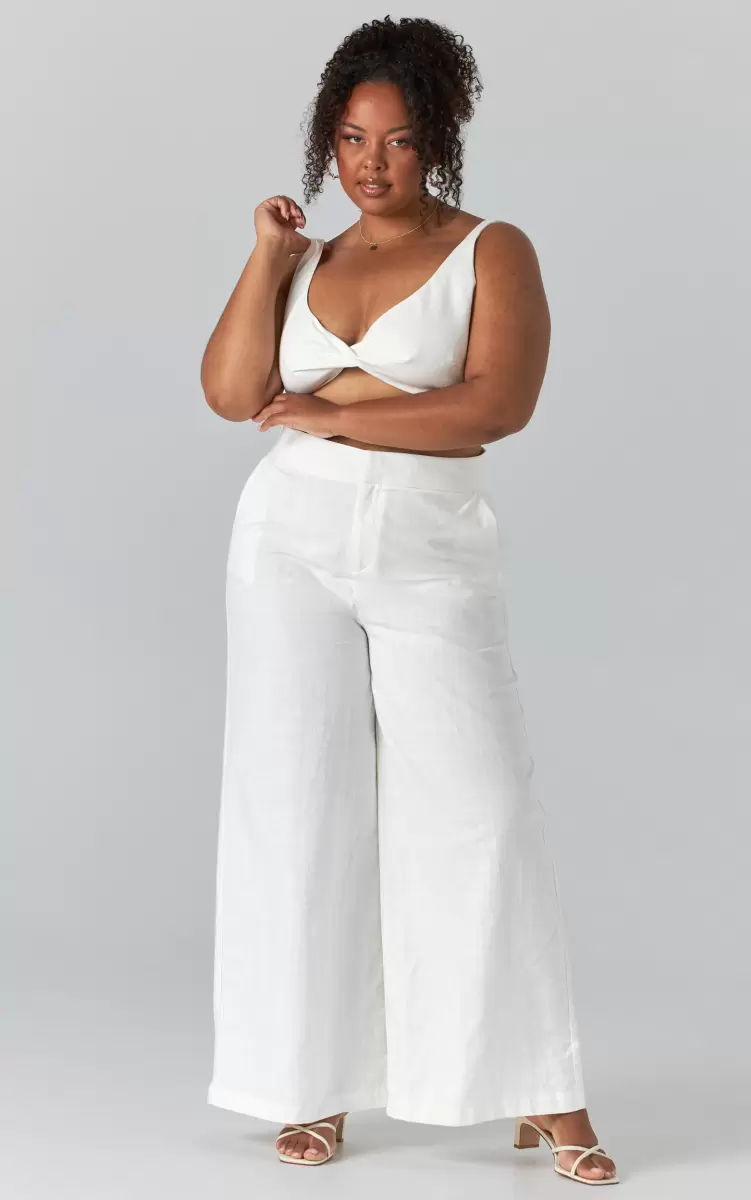 Kingston Two Piece Set - Twist Front Twill And Wide Leg Pants Set In White Showpo Women Curve Clothes - 4