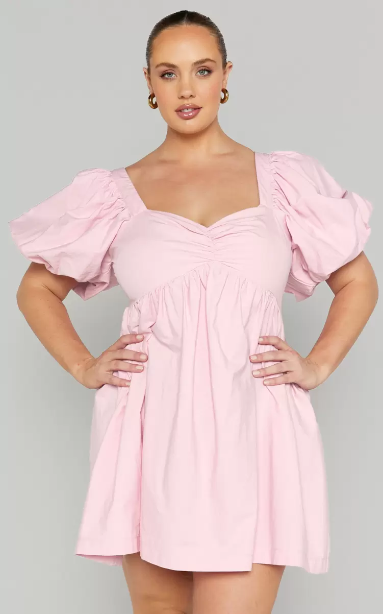 Women Vashti Mini Dress - Puff Sleeve Sweetheart Dress In Light Pink Showpo Curve Clothes - 1