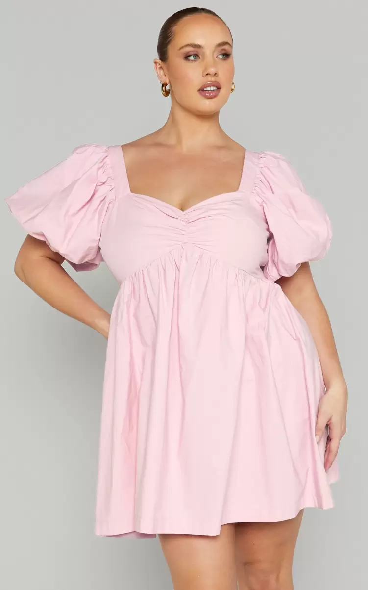Women Vashti Mini Dress - Puff Sleeve Sweetheart Dress In Light Pink Showpo Curve Clothes - 3