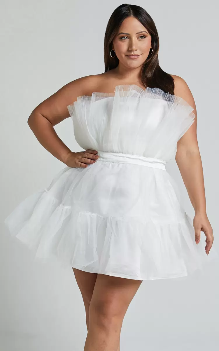 Amalya Mini Dress - Tiered Tulle Fit And Flare Dress In White Women Showpo Curve Clothes - 1