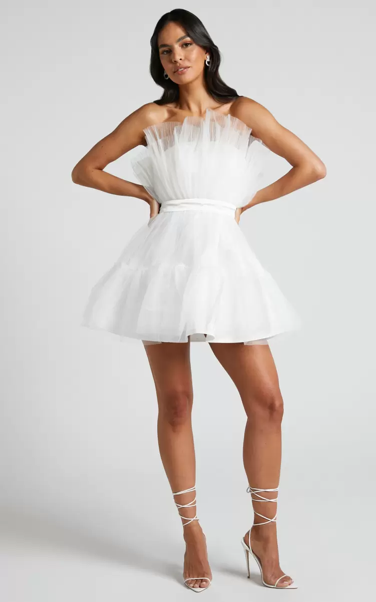 Amalya Mini Dress - Tiered Tulle Fit And Flare Dress In White Women Showpo Curve Clothes - 2