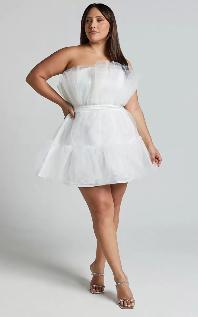 Amalya Mini Dress - Tiered Tulle Fit And Flare Dress In White Women Showpo Curve Clothes - 3