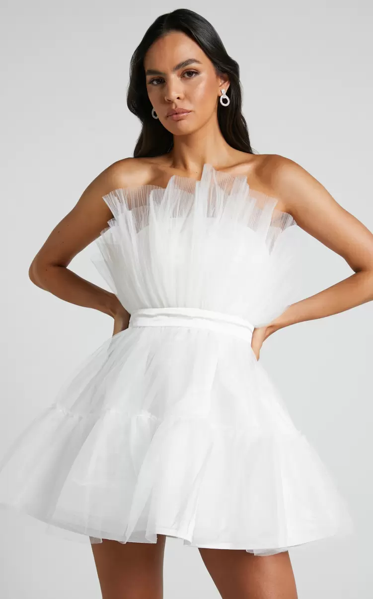 Amalya Mini Dress - Tiered Tulle Fit And Flare Dress In White Women Showpo Curve Clothes - 4