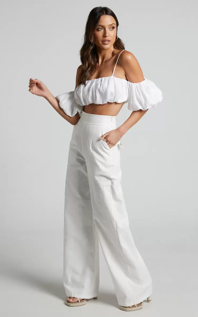 Amalie The Label - Charo High Waisted Wide Leg Pants In Warm White Showpo Women Curve Clothes - 4