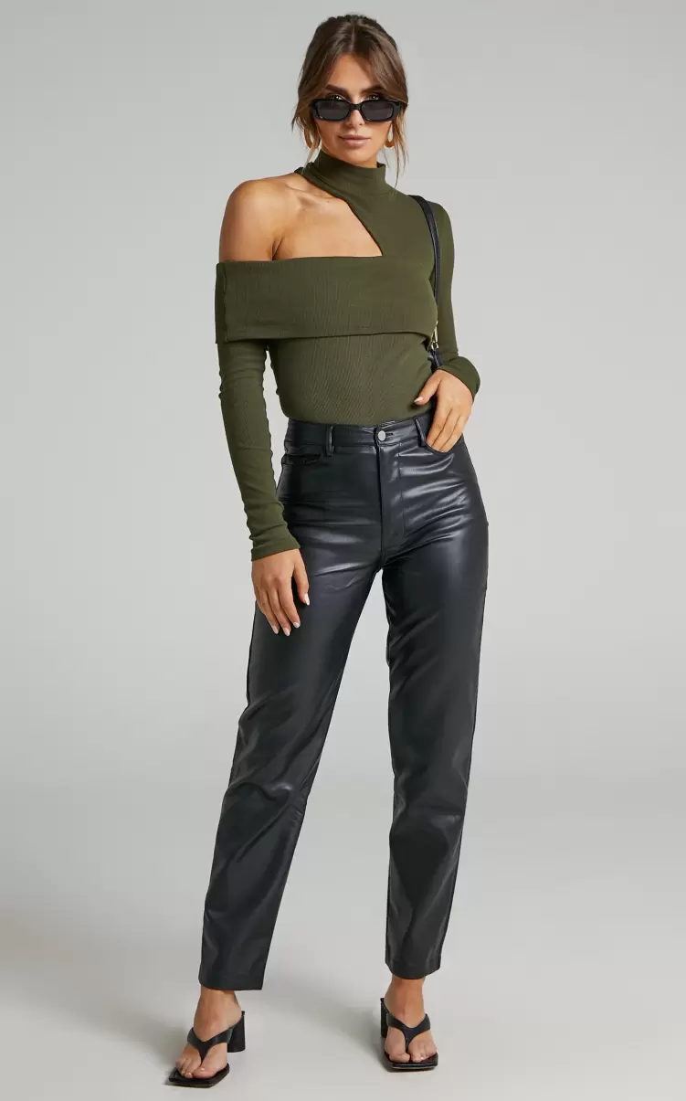 Kiefer Top - Asymmetric Long Sleeve Cutout Top In Khaki Women Showpo Curve Clothes - 1