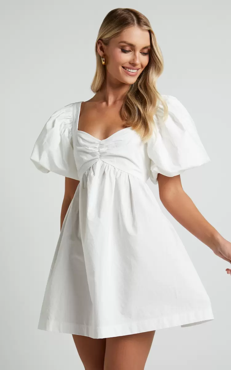 Women Vashti Mini Dress - Puff Sleeve Sweetheart Dress In Off White Curve Clothes Showpo - 2