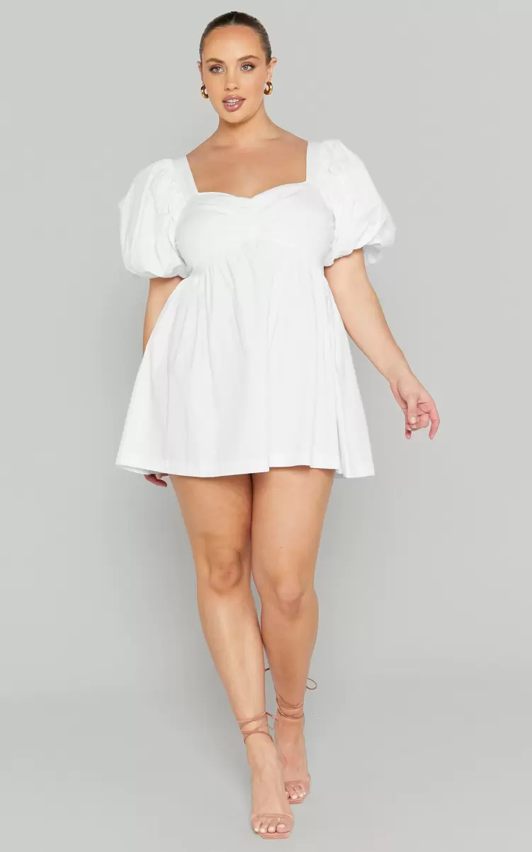 Women Vashti Mini Dress - Puff Sleeve Sweetheart Dress In Off White Curve Clothes Showpo - 3