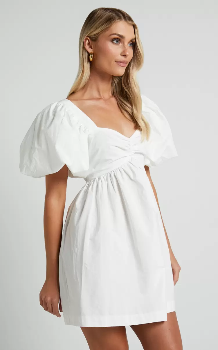 Women Vashti Mini Dress - Puff Sleeve Sweetheart Dress In Off White Curve Clothes Showpo - 4