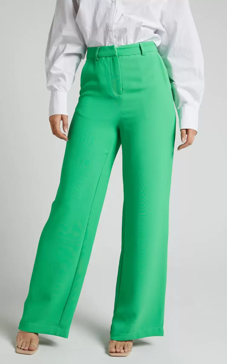 Bonnie Pants - High Waisted Tailored Wide Leg Pants In Green Showpo Women Curve Clothes - 4