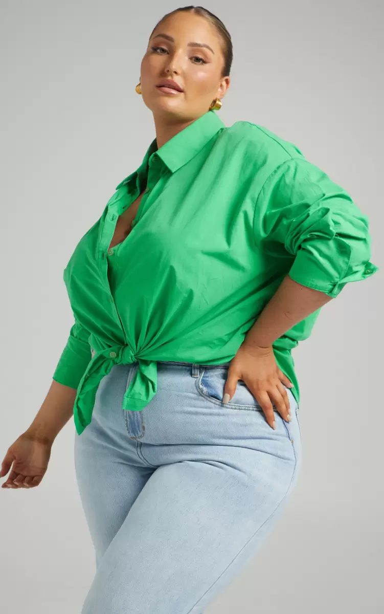 Showpo Women Terah Shirt - Button Up Shirt In Green Curve Clothes - 1