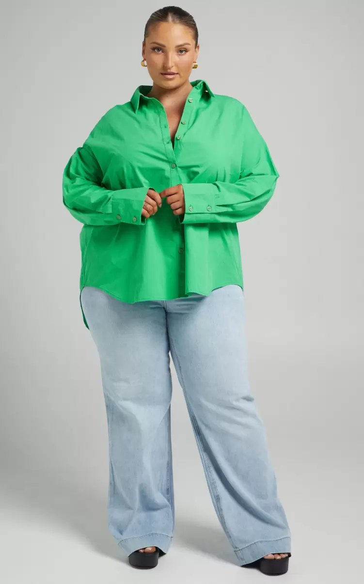 Showpo Women Terah Shirt - Button Up Shirt In Green Curve Clothes - 3