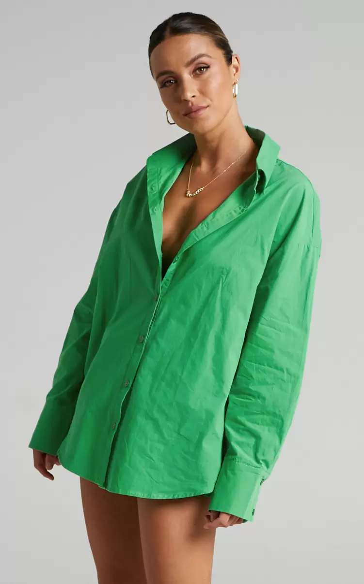 Showpo Women Terah Shirt - Button Up Shirt In Green Curve Clothes - 4