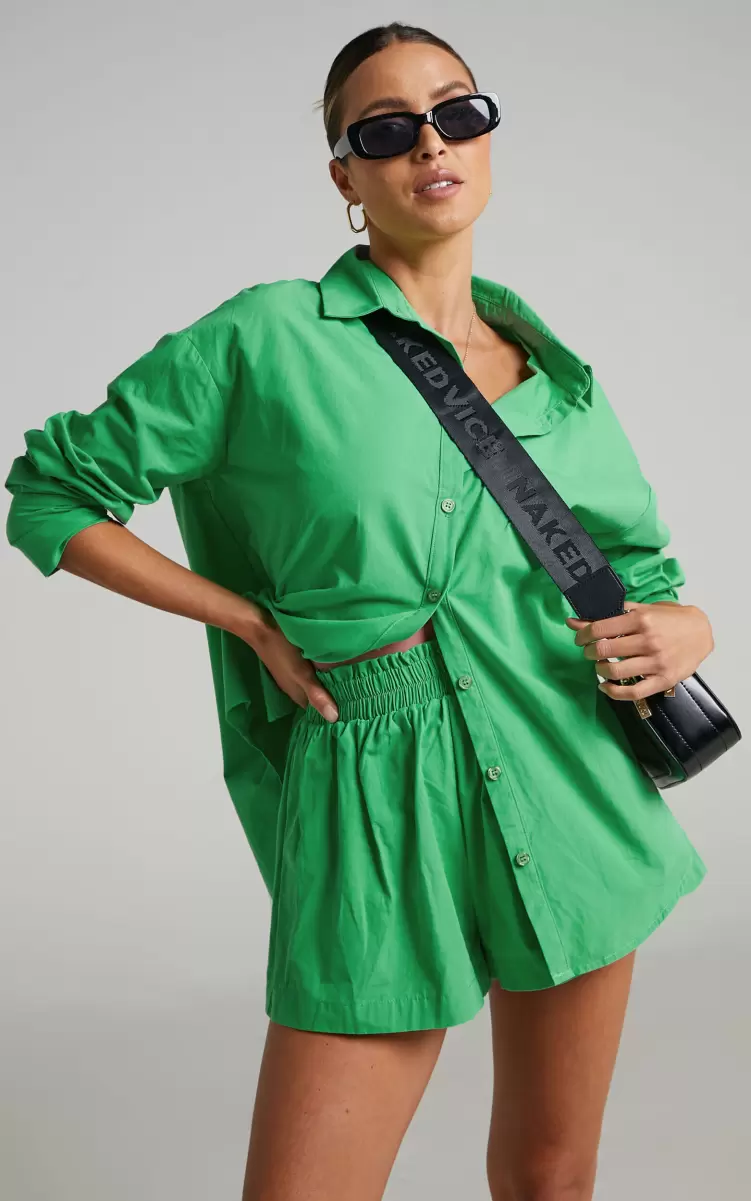 Showpo Women Terah Shirt - Button Up Shirt In Green Curve Clothes