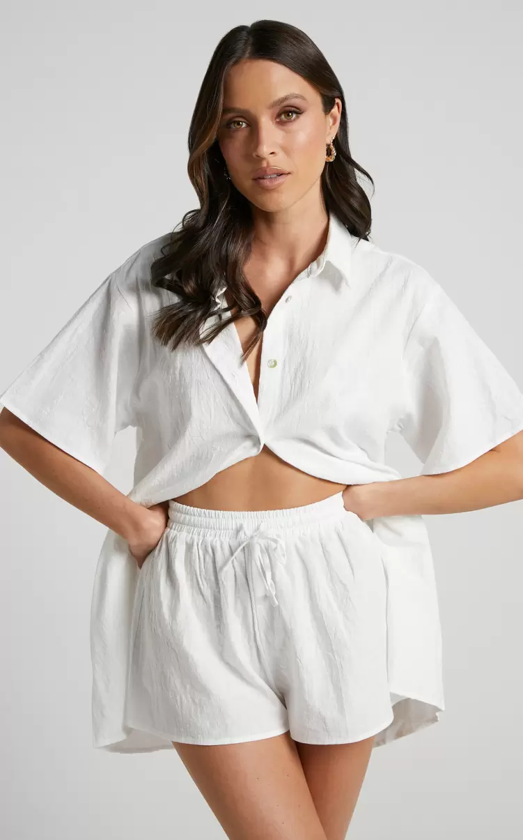 Curve Clothes Showpo Vina Del Mar Two Piece Set - Button Up Shirt And Shorts Set In White Women - 2