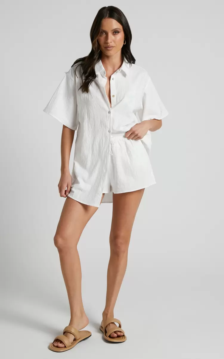 Curve Clothes Showpo Vina Del Mar Two Piece Set - Button Up Shirt And Shorts Set In White Women - 4