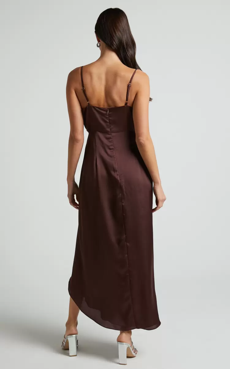 Katie Midi Dress - V Neck Tie Front Detail Dress In Chocolate Showpo Curve Clothes Women - 4