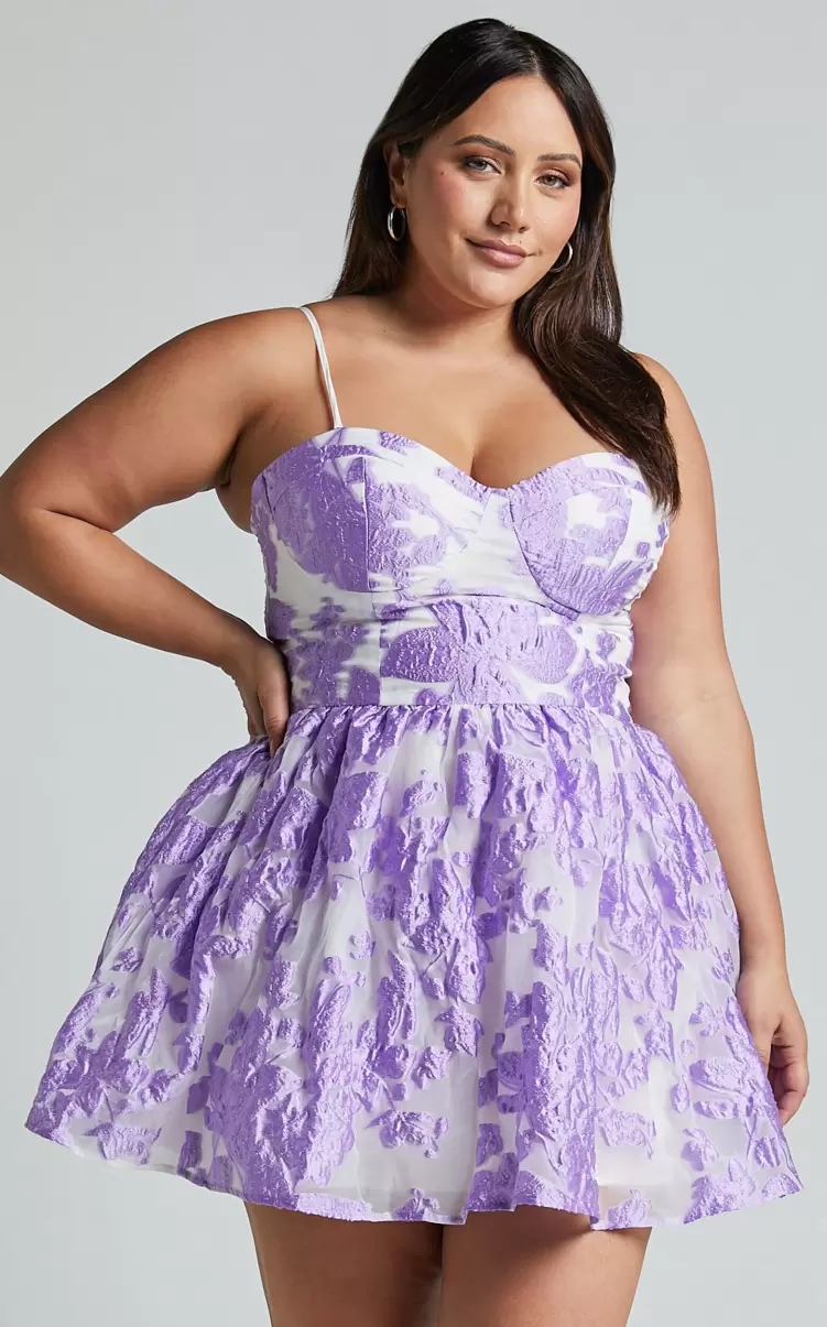 Showpo Women Curve Clothes Brailey Mini Dress - Sweetheart Bustier Dress In Purple Jacquard - 1
