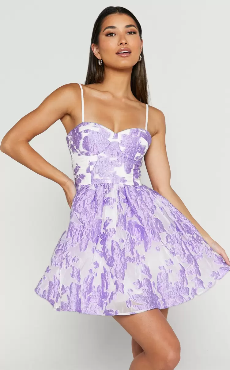 Showpo Women Curve Clothes Brailey Mini Dress - Sweetheart Bustier Dress In Purple Jacquard - 2