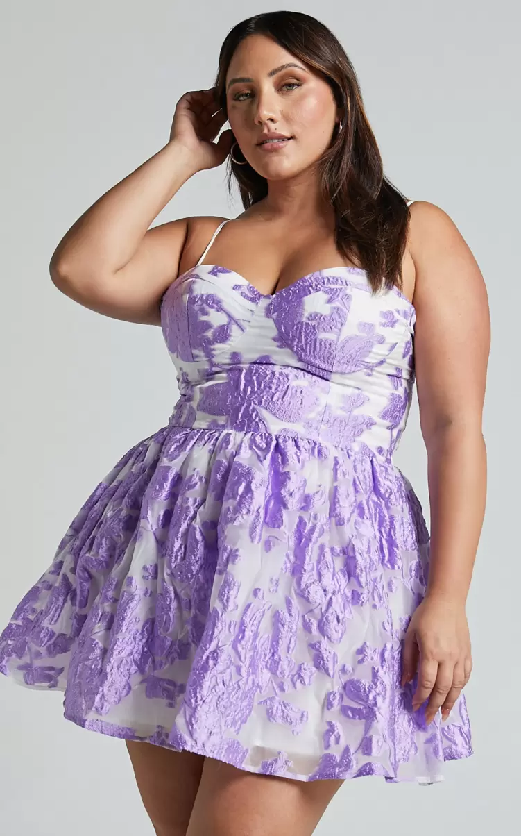 Showpo Women Curve Clothes Brailey Mini Dress - Sweetheart Bustier Dress In Purple Jacquard - 3