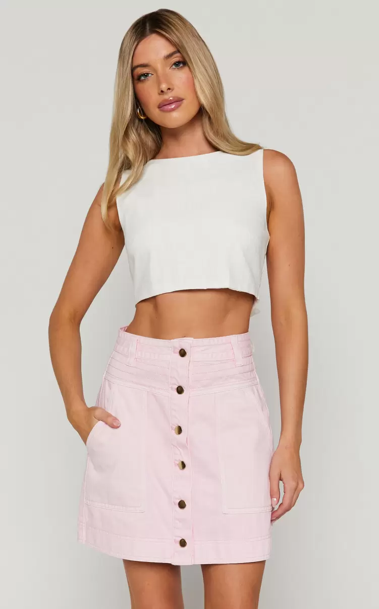 Showpo Denim Women Aeza Mini Skirt - Button Fly Denim Skirt In Pink - 1