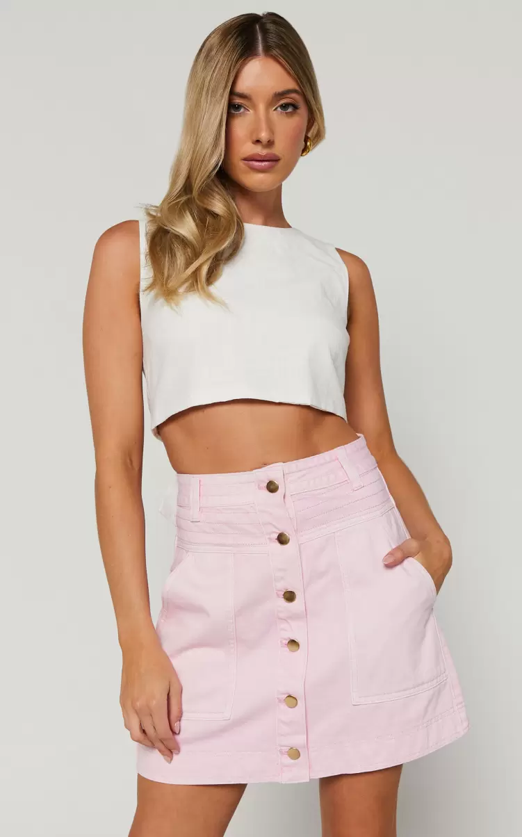 Showpo Denim Women Aeza Mini Skirt - Button Fly Denim Skirt In Pink - 3